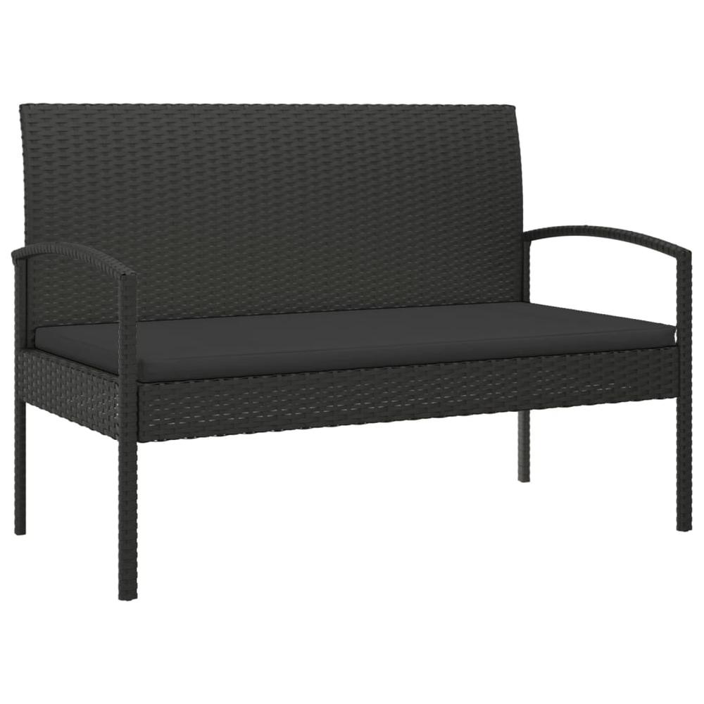 Patio Bench with Cushion Black 41.3" Poly Rattan. Picture 1