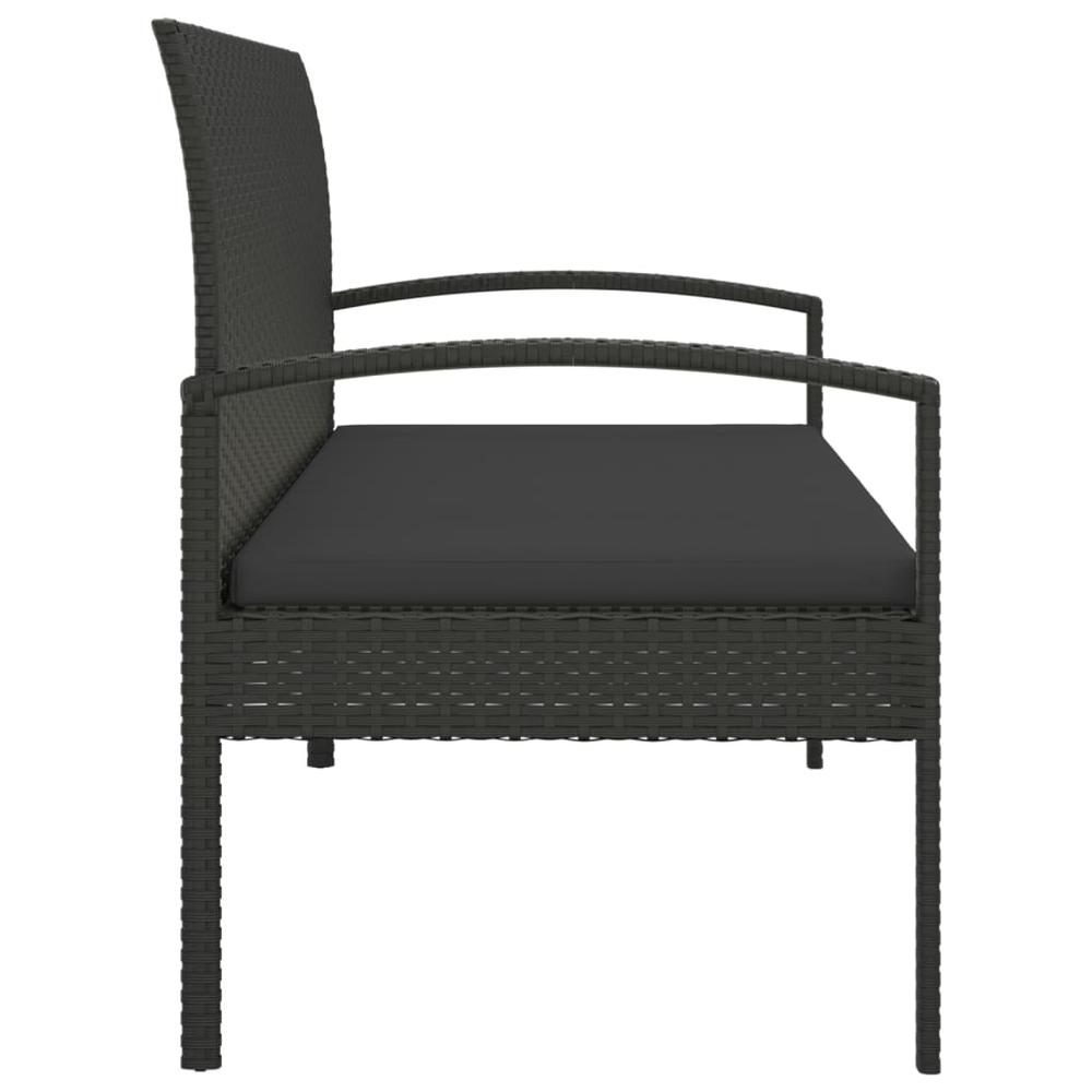 Patio Bench with Cushion Black 41.3" Poly Rattan. Picture 3