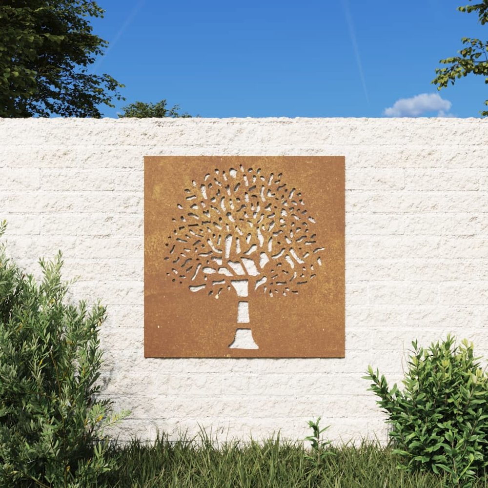 Patio Wall Decoration 21.7"x21.7" Corten Steel Tree Design. Picture 1