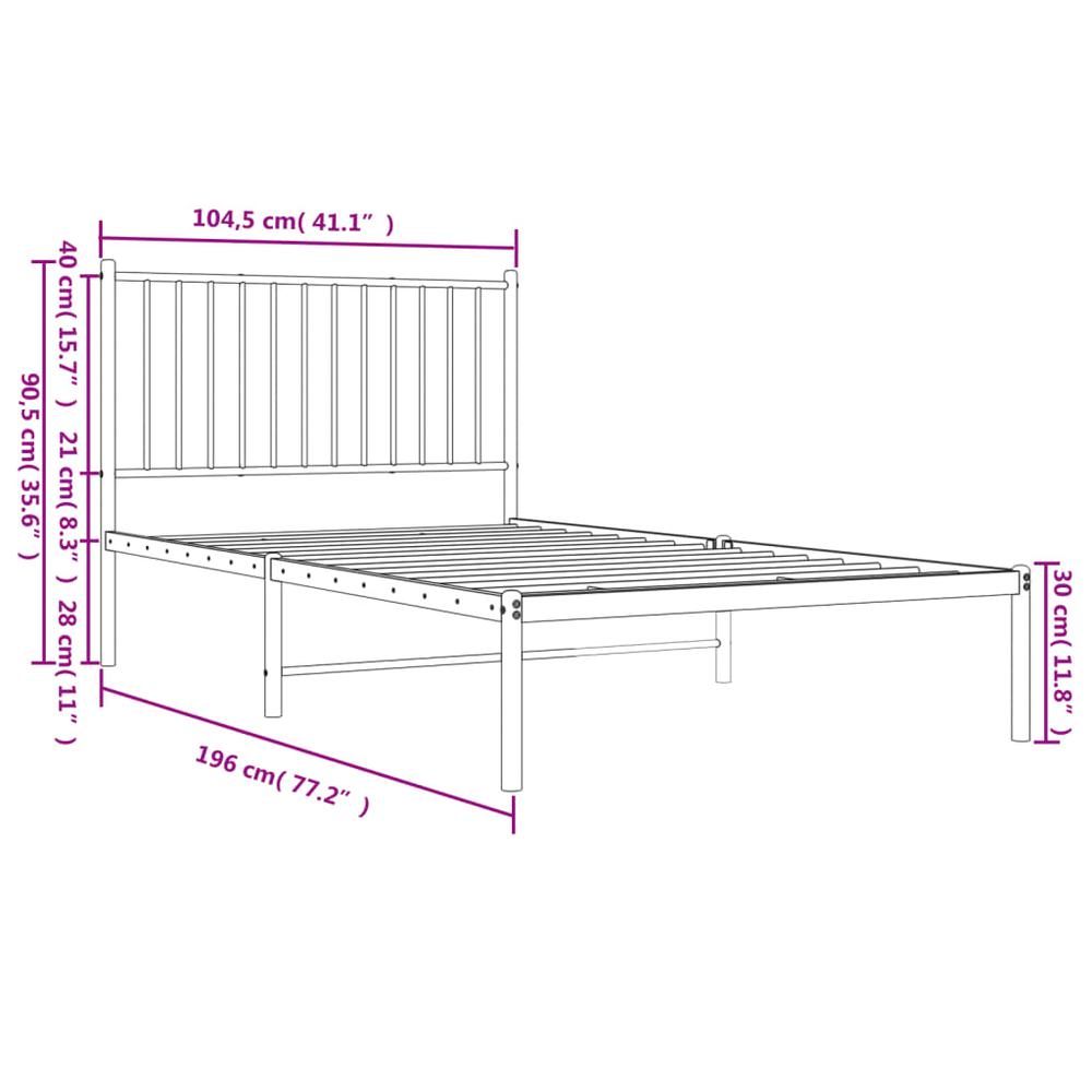Metal Bed Frame with Headboard Black 39.4"x74.8" Twin. Picture 8