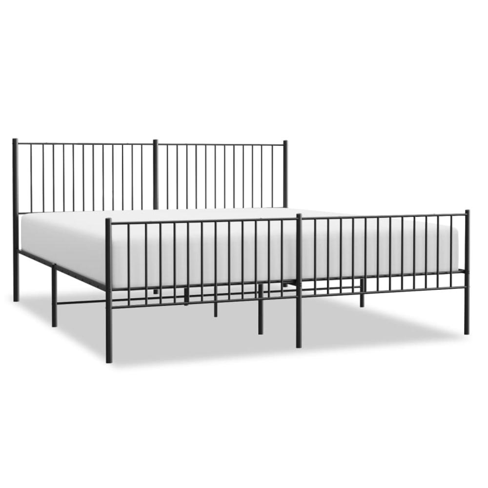 Metal Bed Frame with Headboard and Footboard Black 76"x79.9" King. Picture 1
