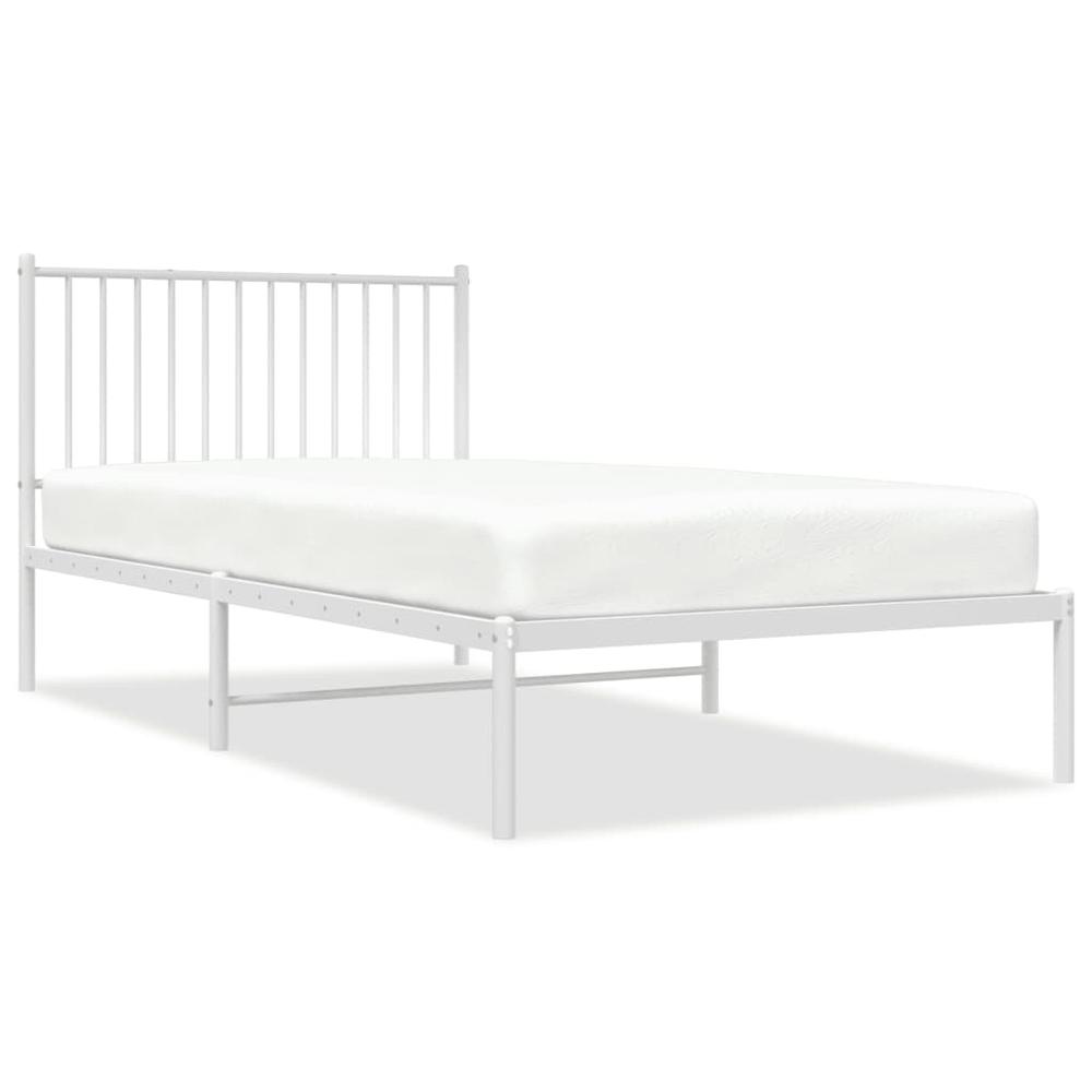 Metal Bed Frame with Headboard White 39.4"x78.7". Picture 1