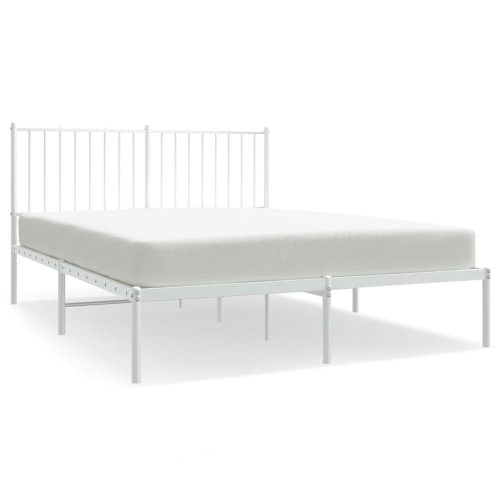 Metal Bed Frame with Headboard White 53.9"x74.8" Full. Picture 1