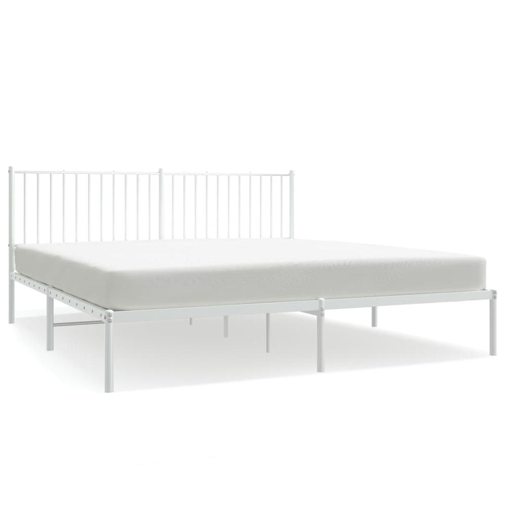 Metal Bed Frame with Headboard White 72"x83.9" California King. Picture 1
