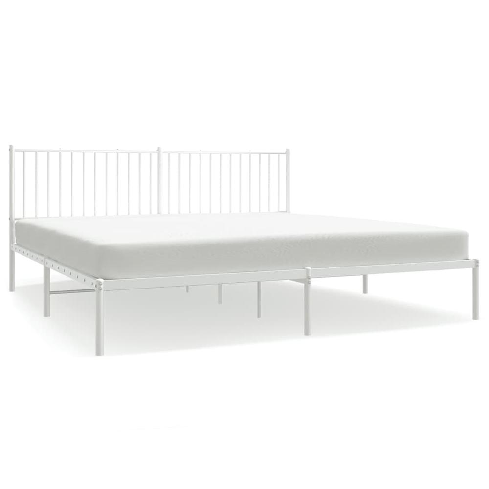 Metal Bed Frame with Headboard White 76"x79.9" King. Picture 1