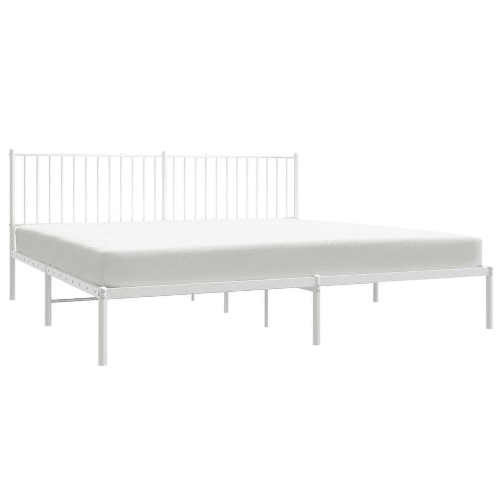 Metal Bed Frame with Headboard White 76"x79.9" King. Picture 2