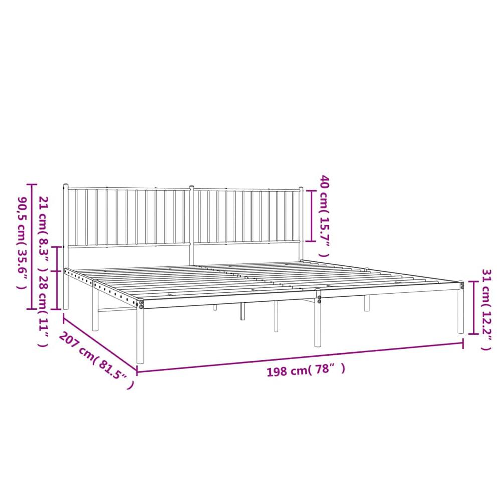 Metal Bed Frame with Headboard White 76"x79.9" King. Picture 8