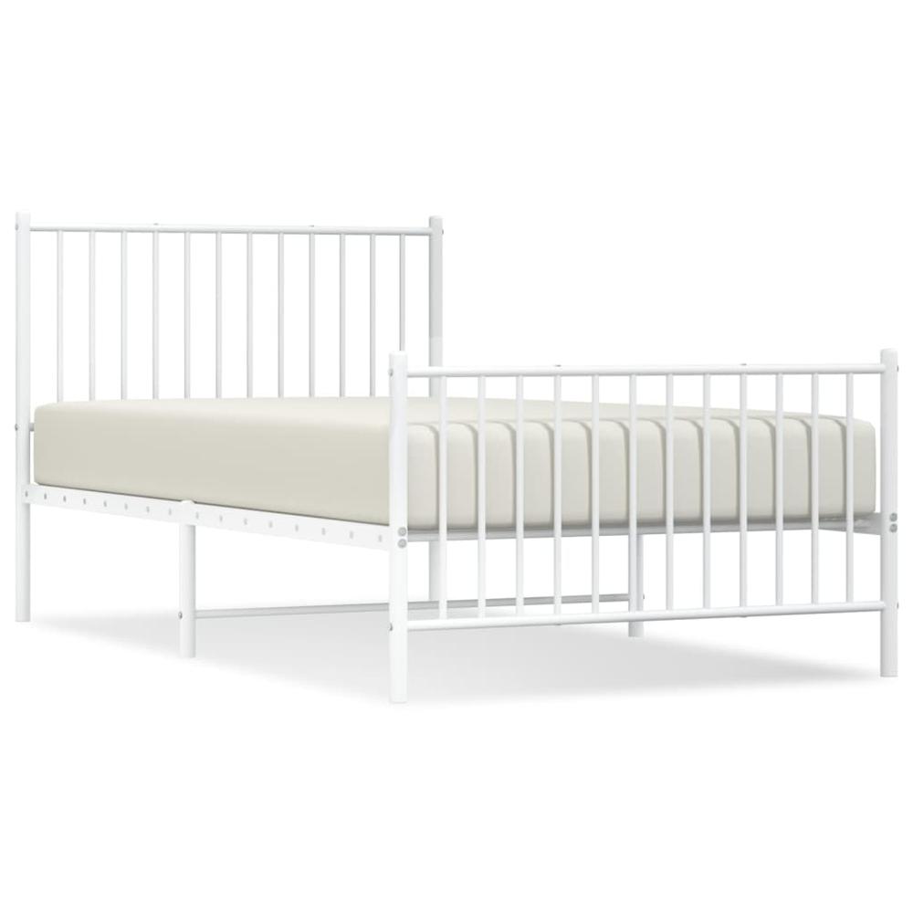 Metal Bed Frame with Headboard and Footboard White 39.4"x74.8" Twin. Picture 1