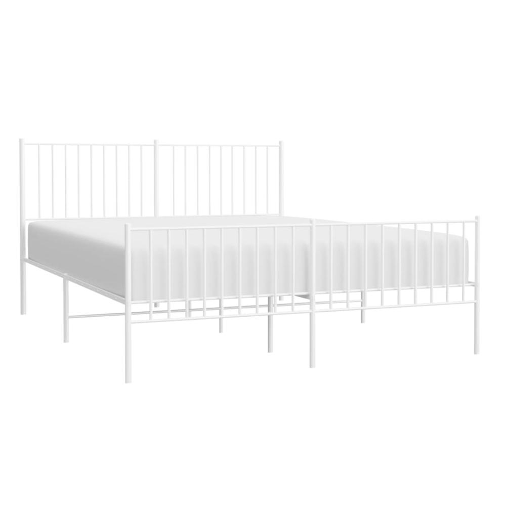 Metal Bed Frame with Headboard and Footboard White 59.8"x78.7". Picture 2