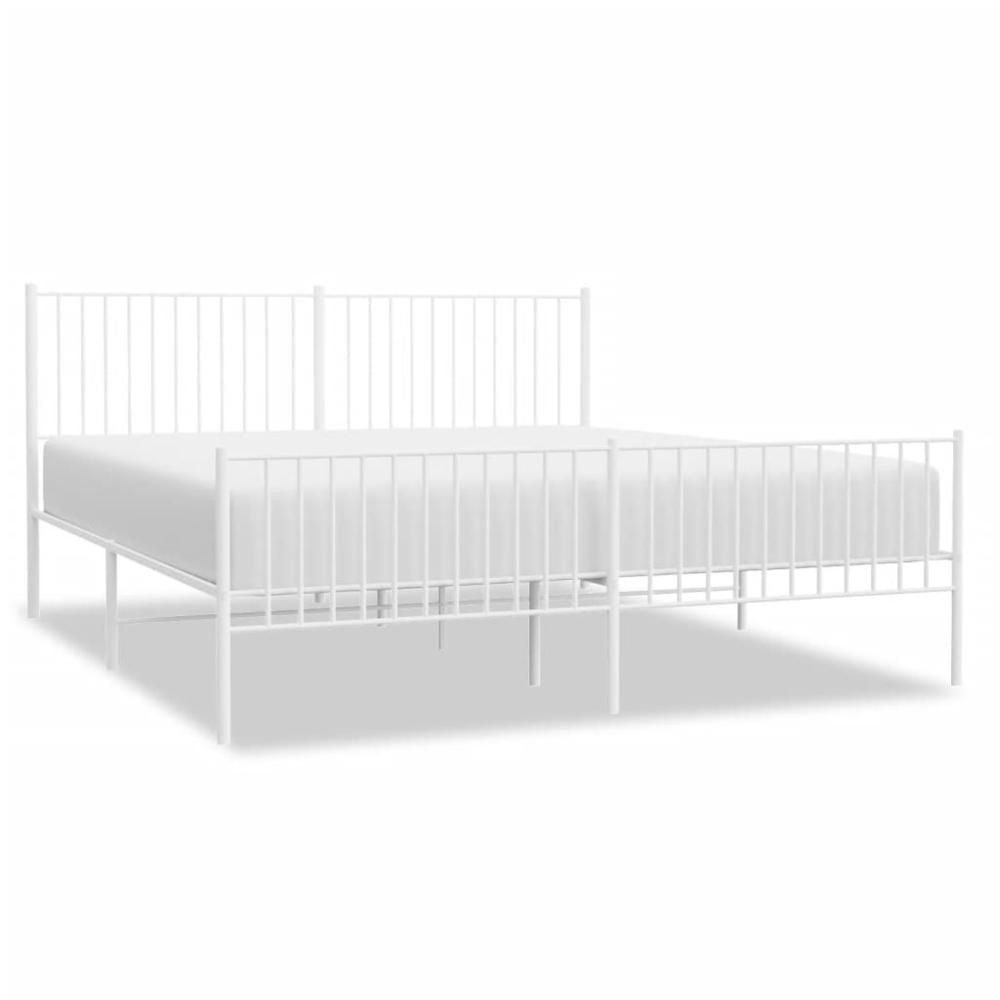 Metal Bed Frame with Headboard&Footboard White 72"x83.9" California King. Picture 1