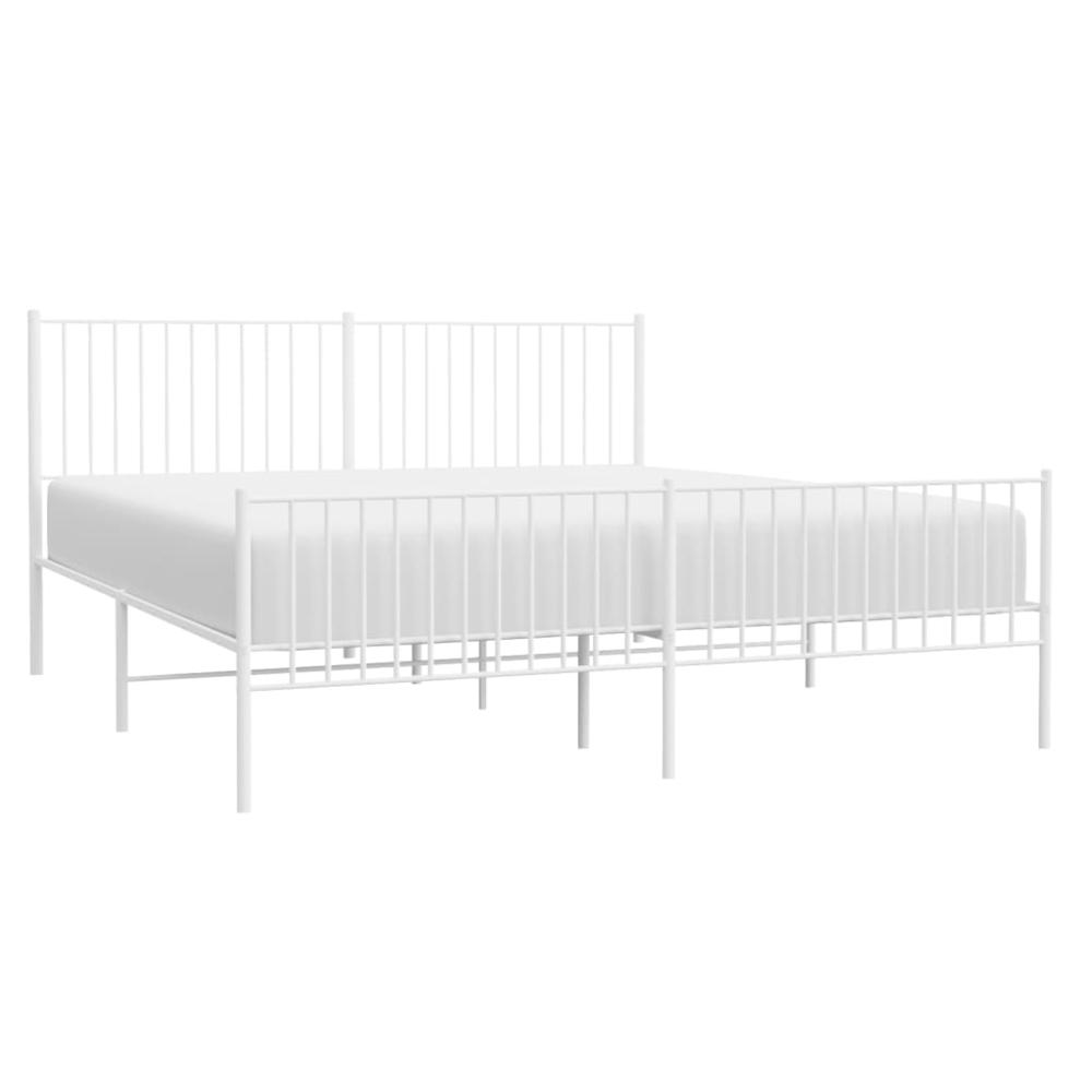 Metal Bed Frame with Headboard&Footboard White 72"x83.9" California King. Picture 2