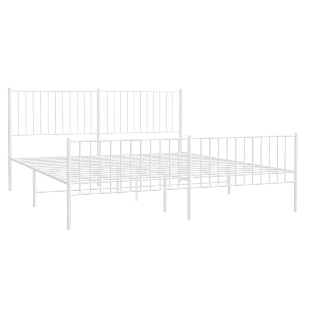 Metal Bed Frame with Headboard&Footboard White 72"x83.9" California King. Picture 3
