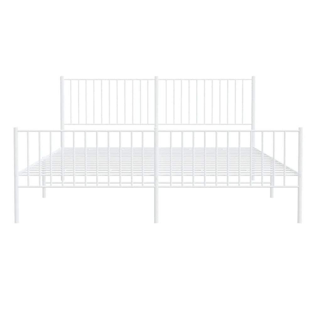 Metal Bed Frame with Headboard&Footboard White 72"x83.9" California King. Picture 4