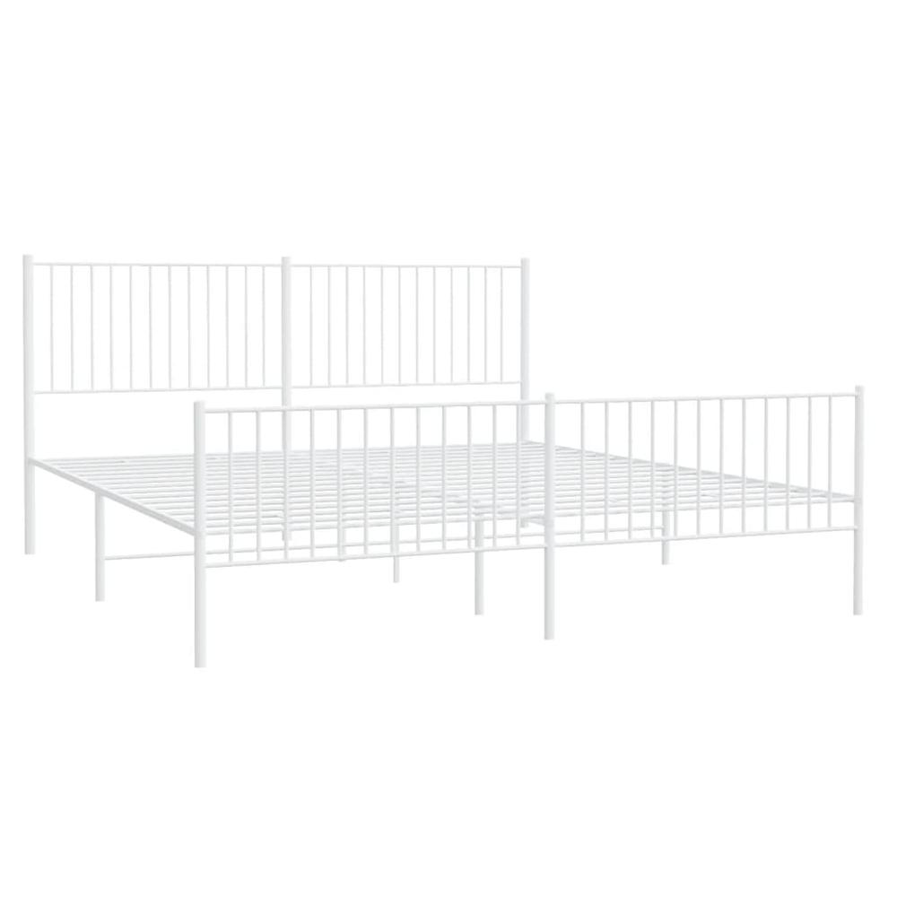 Metal Bed Frame with Headboard and Footboard White 76"x79.9" King. Picture 3