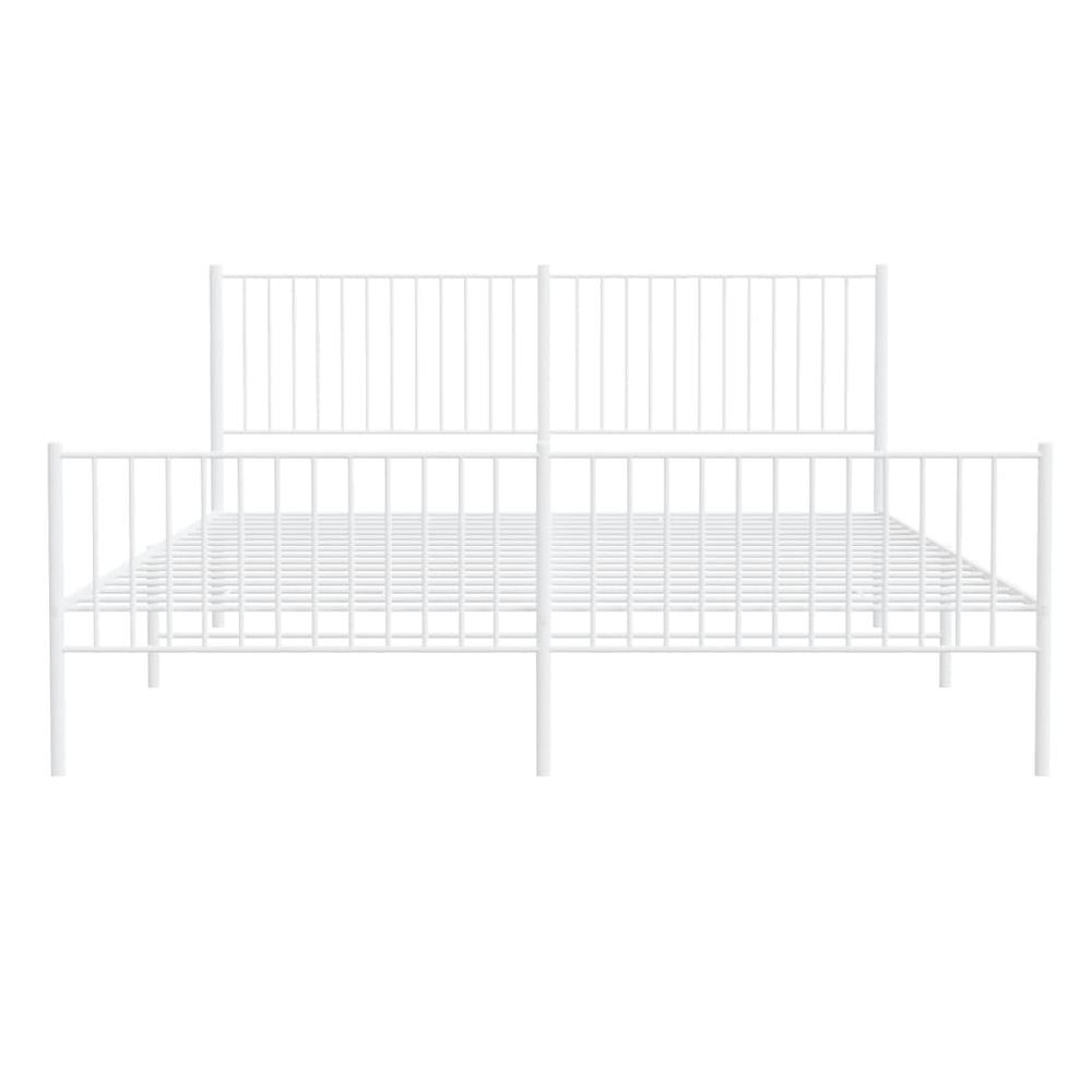 Metal Bed Frame with Headboard and Footboard White 76"x79.9" King. Picture 4