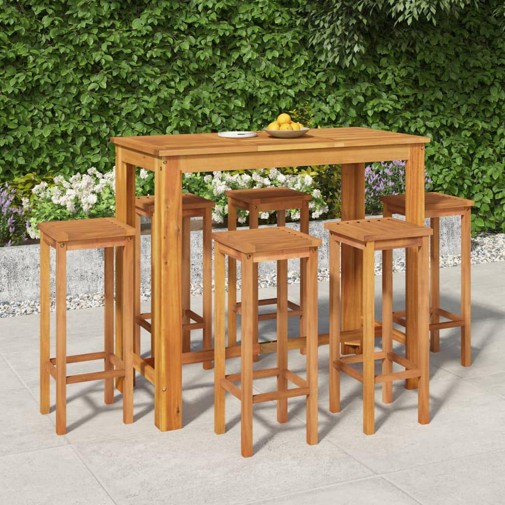 7 Piece Patio Bar Set Solid Wood Acacia. Picture 10