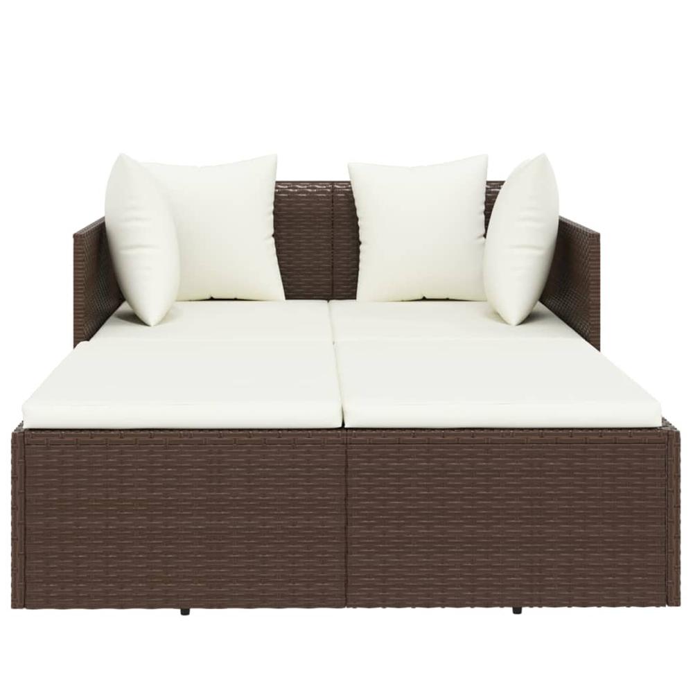 Sunbed with Cushions Brown 71.7"x46.5"x24.8" Poly Rattan. Picture 2