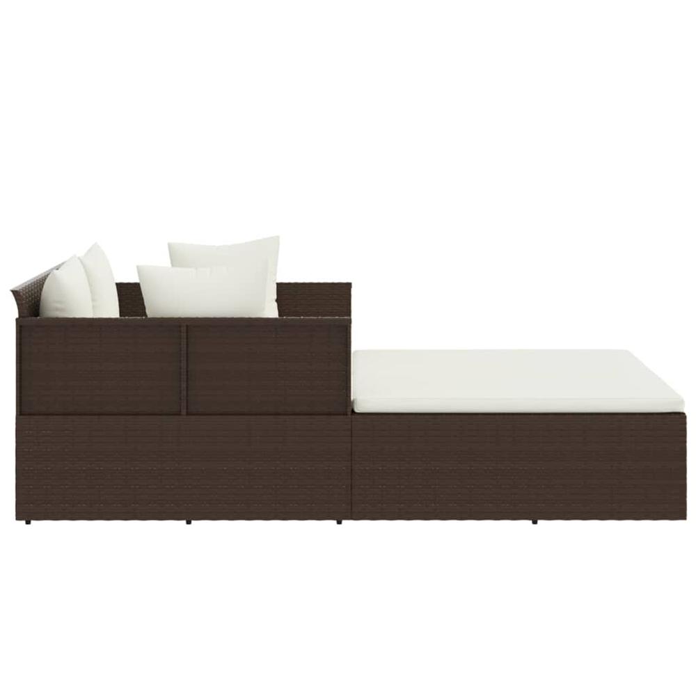 Sunbed with Cushions Brown 71.7"x46.5"x24.8" Poly Rattan. Picture 3