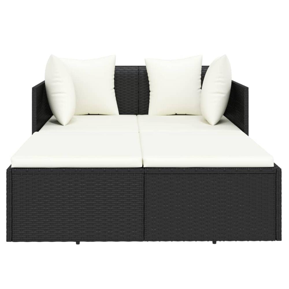 Sunbed with Cushions Black 71.7"x46.5"x24.8" Poly Rattan. Picture 2