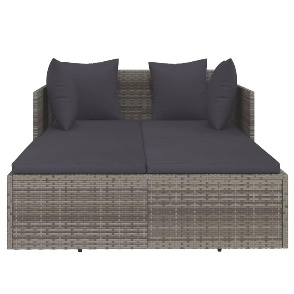 Sunbed with Cushions Gray 71.7"x46.5"x24.8" Poly Rattan. Picture 2