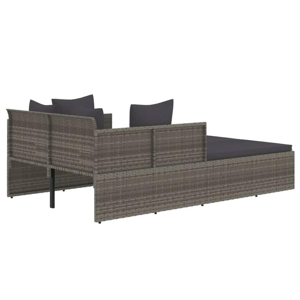 Sunbed with Cushions Gray 71.7"x46.5"x24.8" Poly Rattan. Picture 4