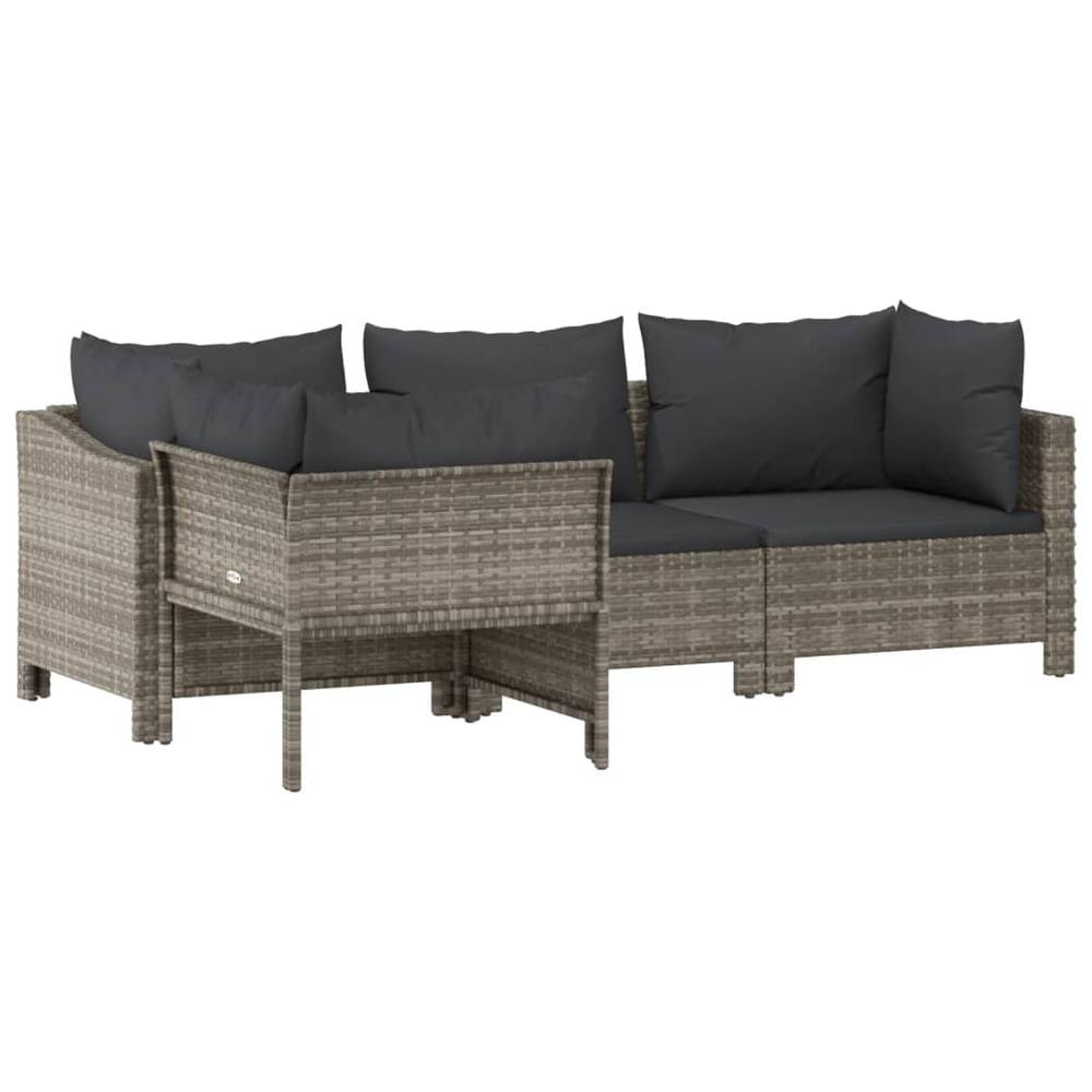4 Piece Patio Lounge Set with Cushions Gray Poly Rattan. Picture 1