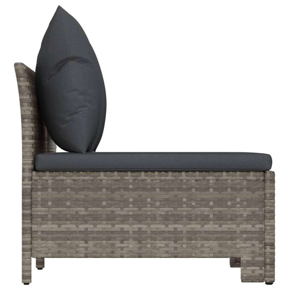 2-Seater Patio Sofa with Cushions Gray Poly Rattan. Picture 4