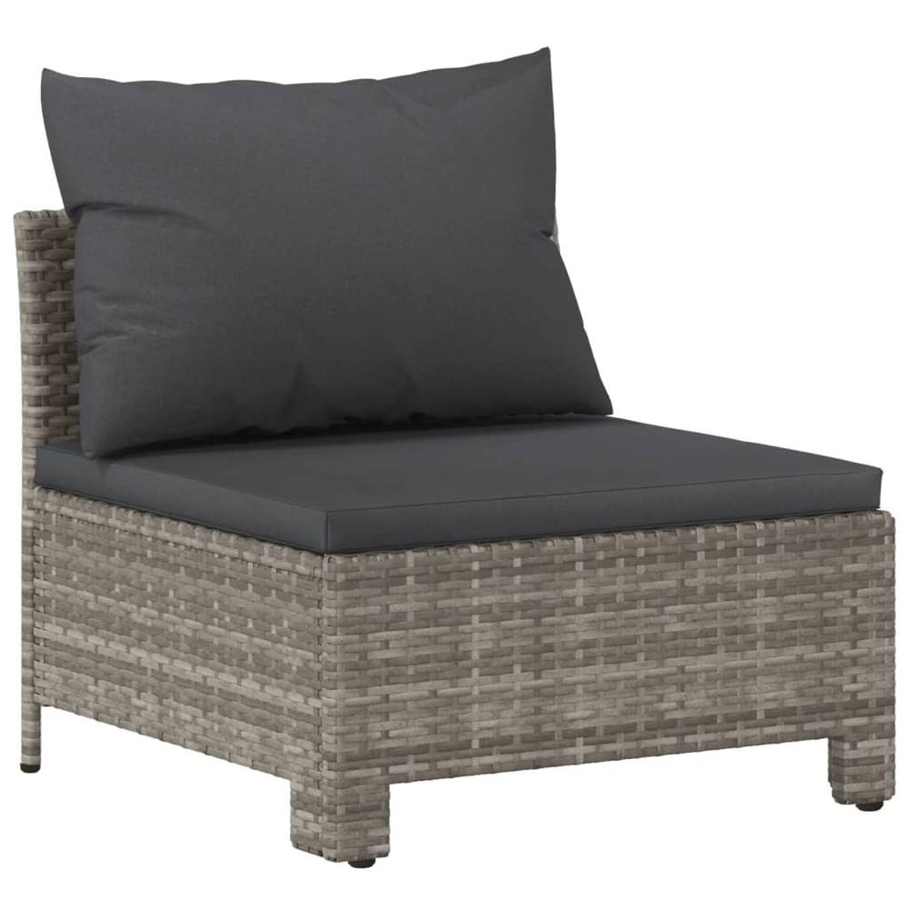 Patio Middle Sofa with Cushion Gray Poly Rattan. Picture 1