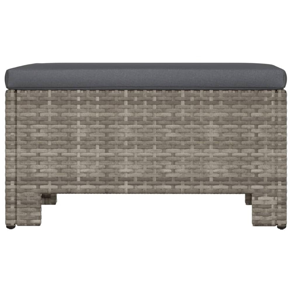Patio Footrest with Cushion Gray Poly Rattan. Picture 4