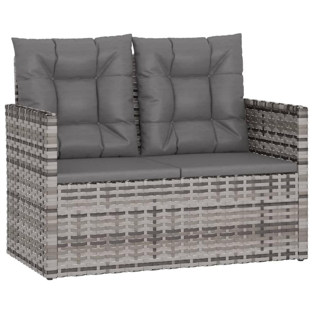 Patio Bench with Cushions Gray 41.3" Poly Rattan. Picture 1