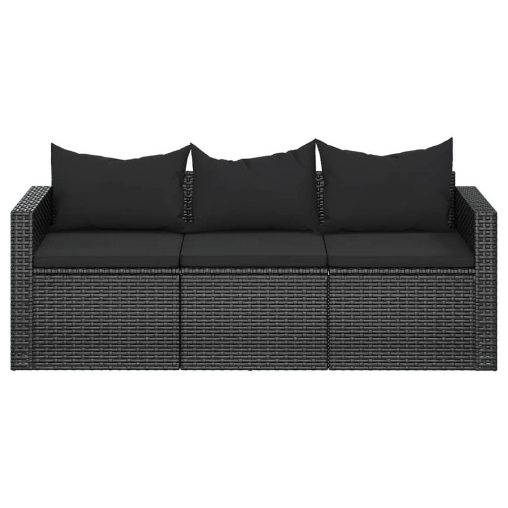 3-Seater Patio Sofa with Cushions Black Poly Rattan. Picture 2
