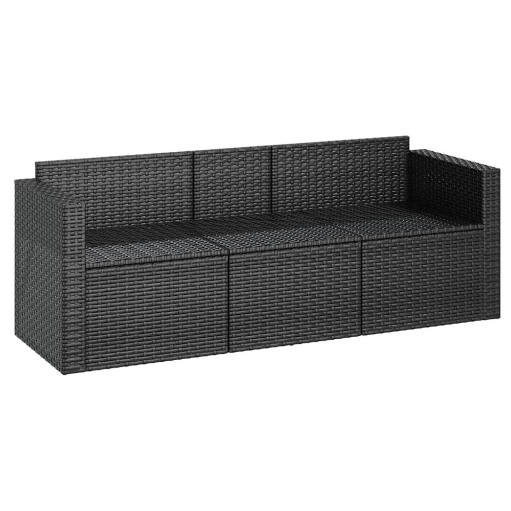 3-Seater Patio Sofa with Cushions Black Poly Rattan. Picture 5