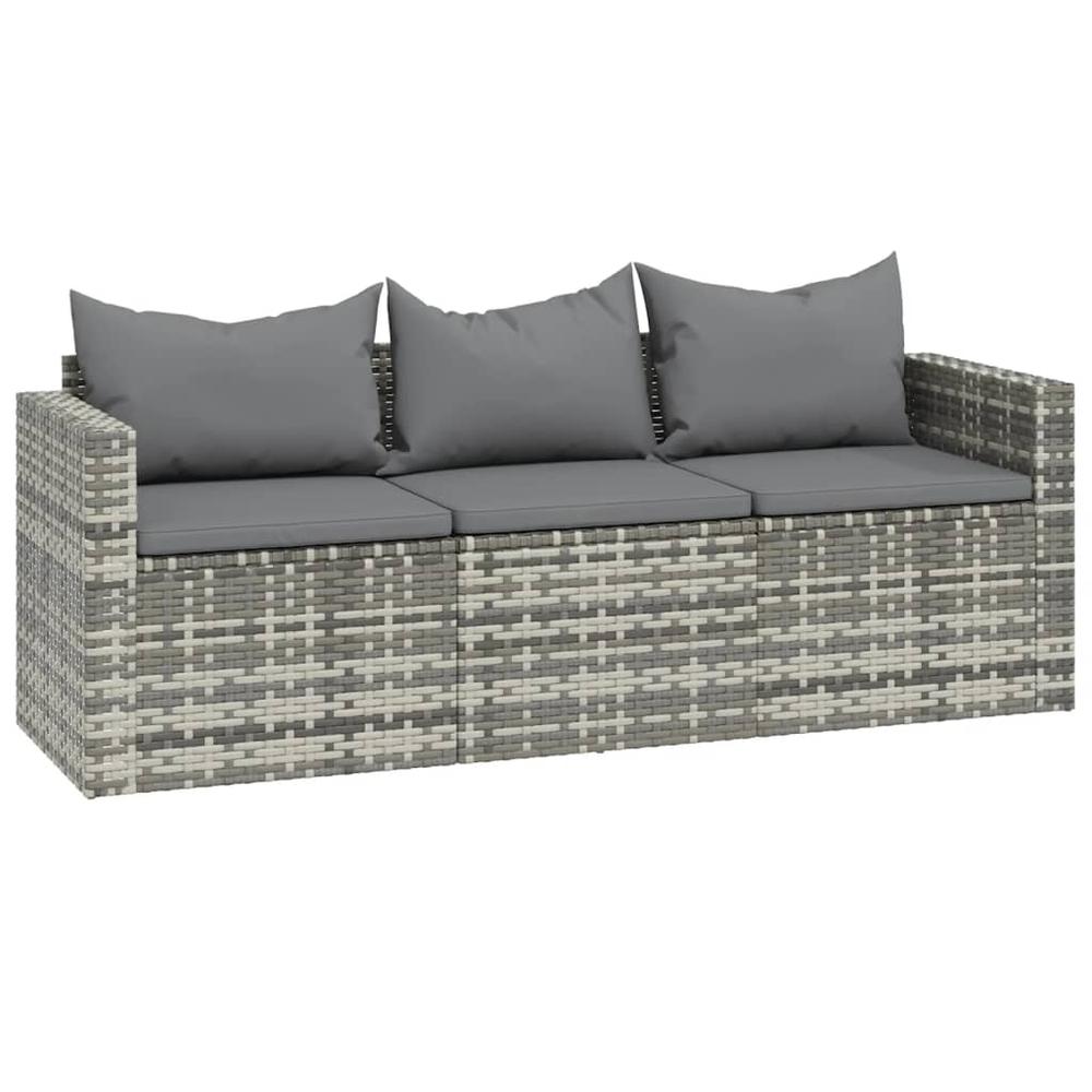 3 Piece Patio Lounge Set with Cushions Gray Poly Rattan. Picture 5