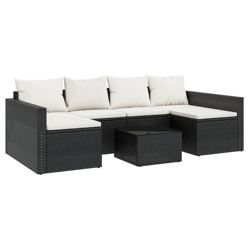 2 Piece Patio Lounge Set with Cushions Black Poly Rattan. Picture 1