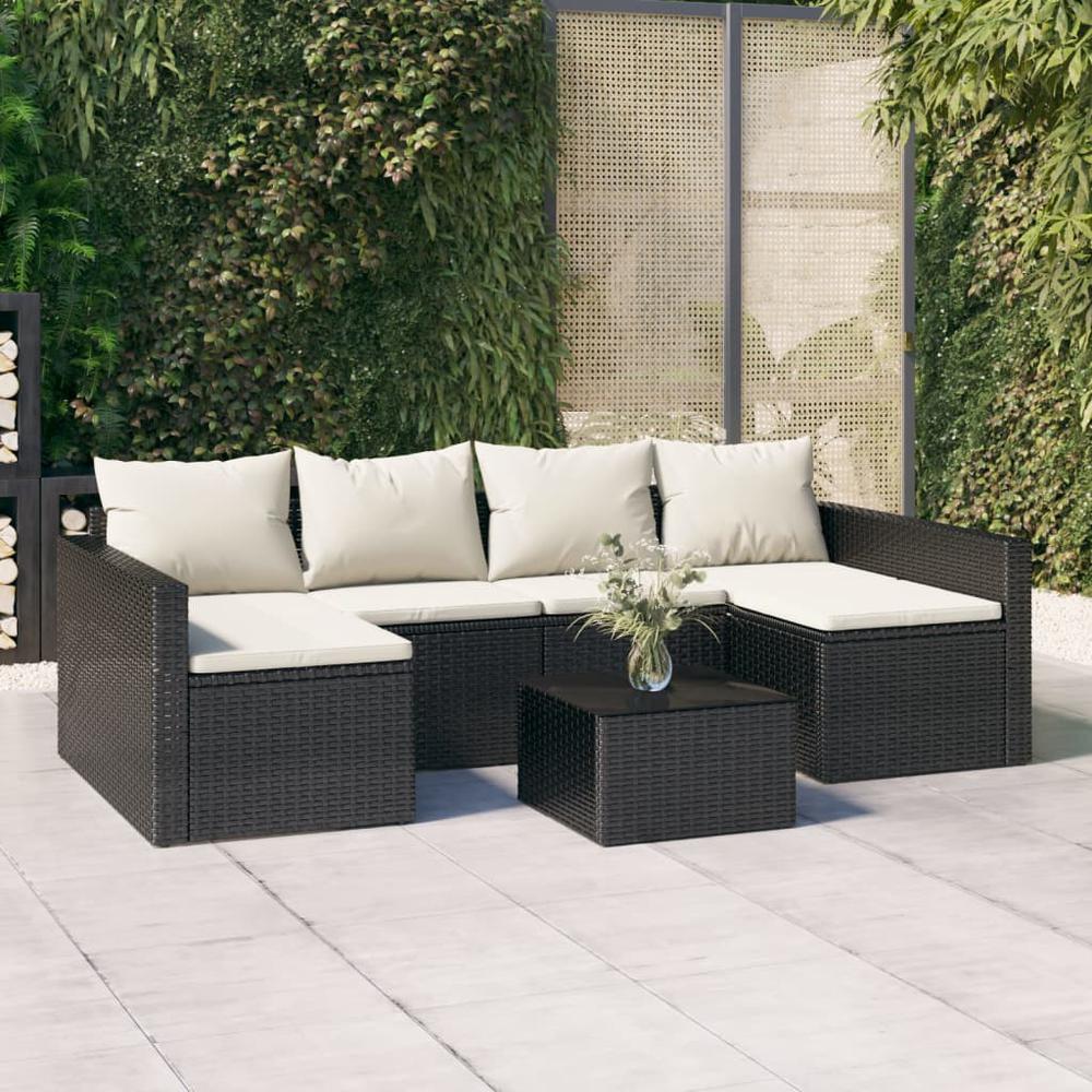 2 Piece Patio Lounge Set with Cushions Black Poly Rattan. Picture 12