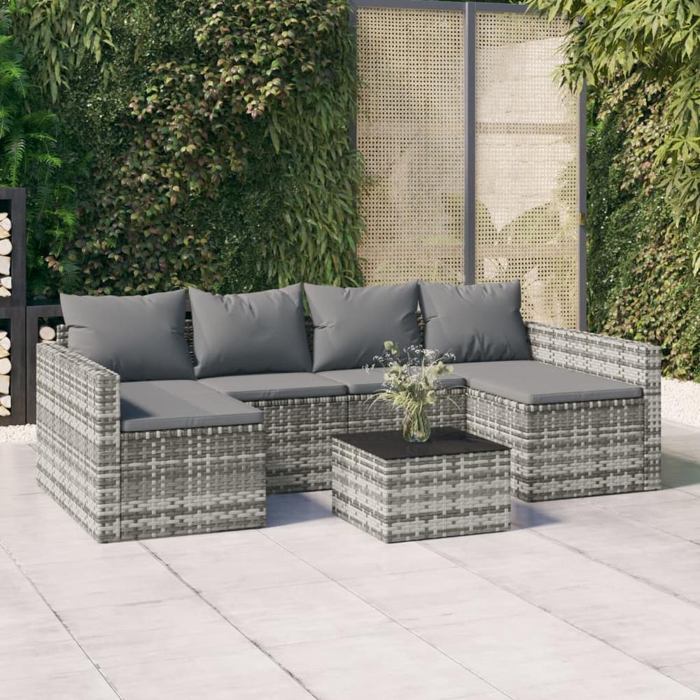 2 Piece Patio Lounge Set with Cushions Gray Poly Rattan. Picture 12
