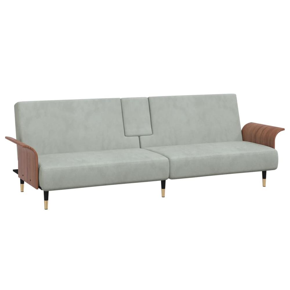 Sofa Bed with Cup Holders Light Gray Velvet. Picture 1