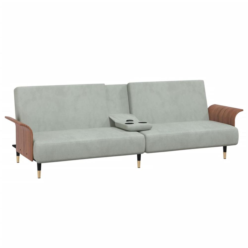 Sofa Bed with Cup Holders Light Gray Velvet. Picture 4