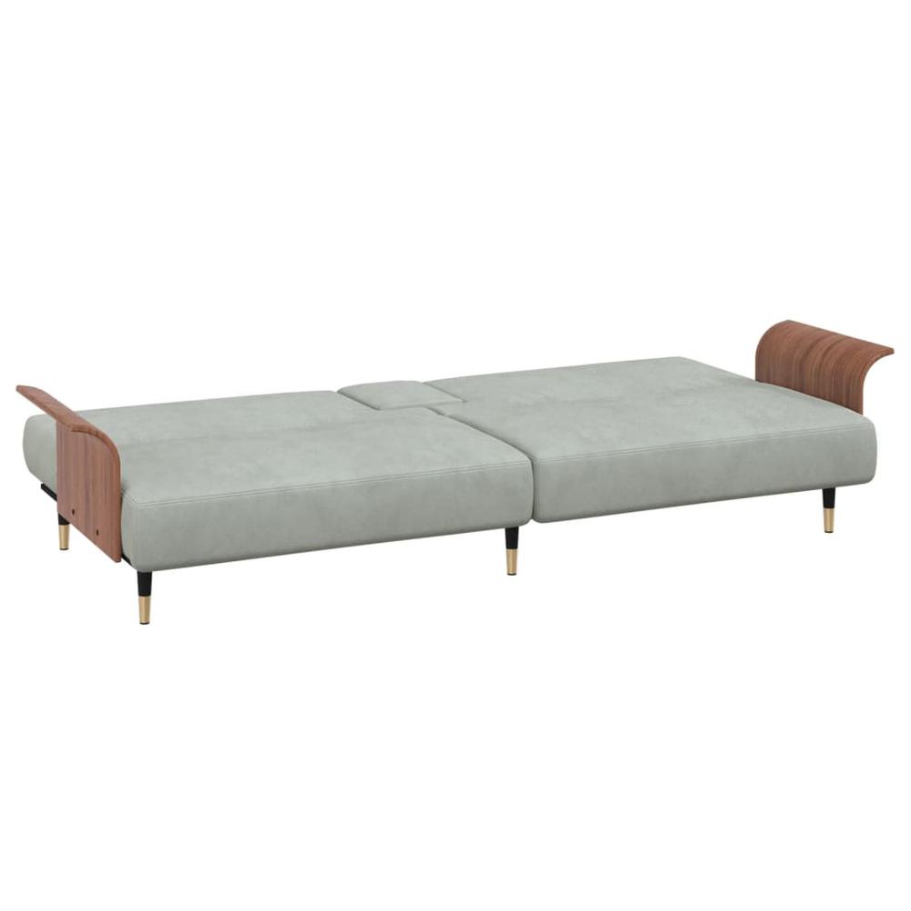 Sofa Bed with Cup Holders Light Gray Velvet. Picture 7
