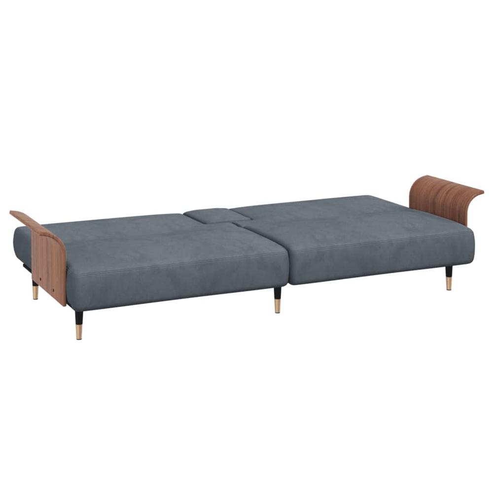 Sofa Bed with Cup Holders Dark Gray Velvet. Picture 7