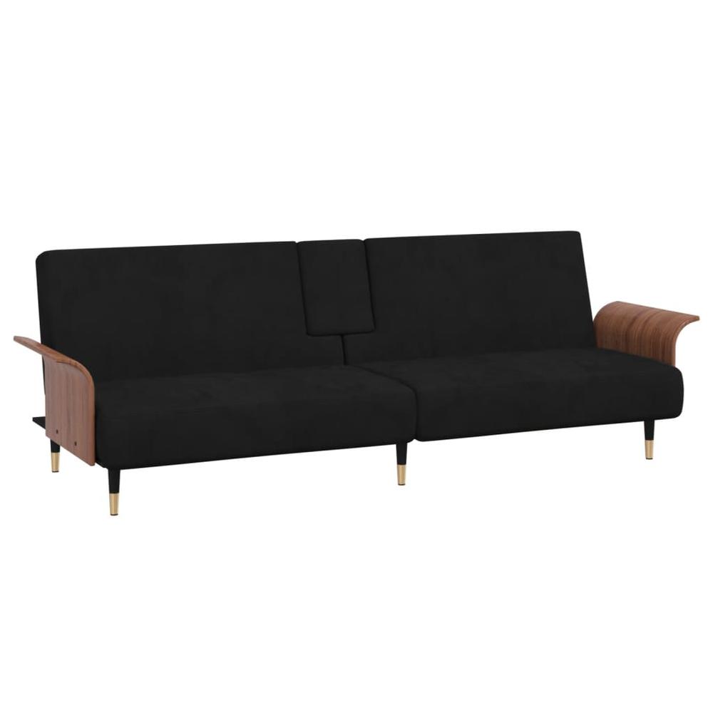 Sofa Bed with Cup Holders Black Velvet. Picture 1