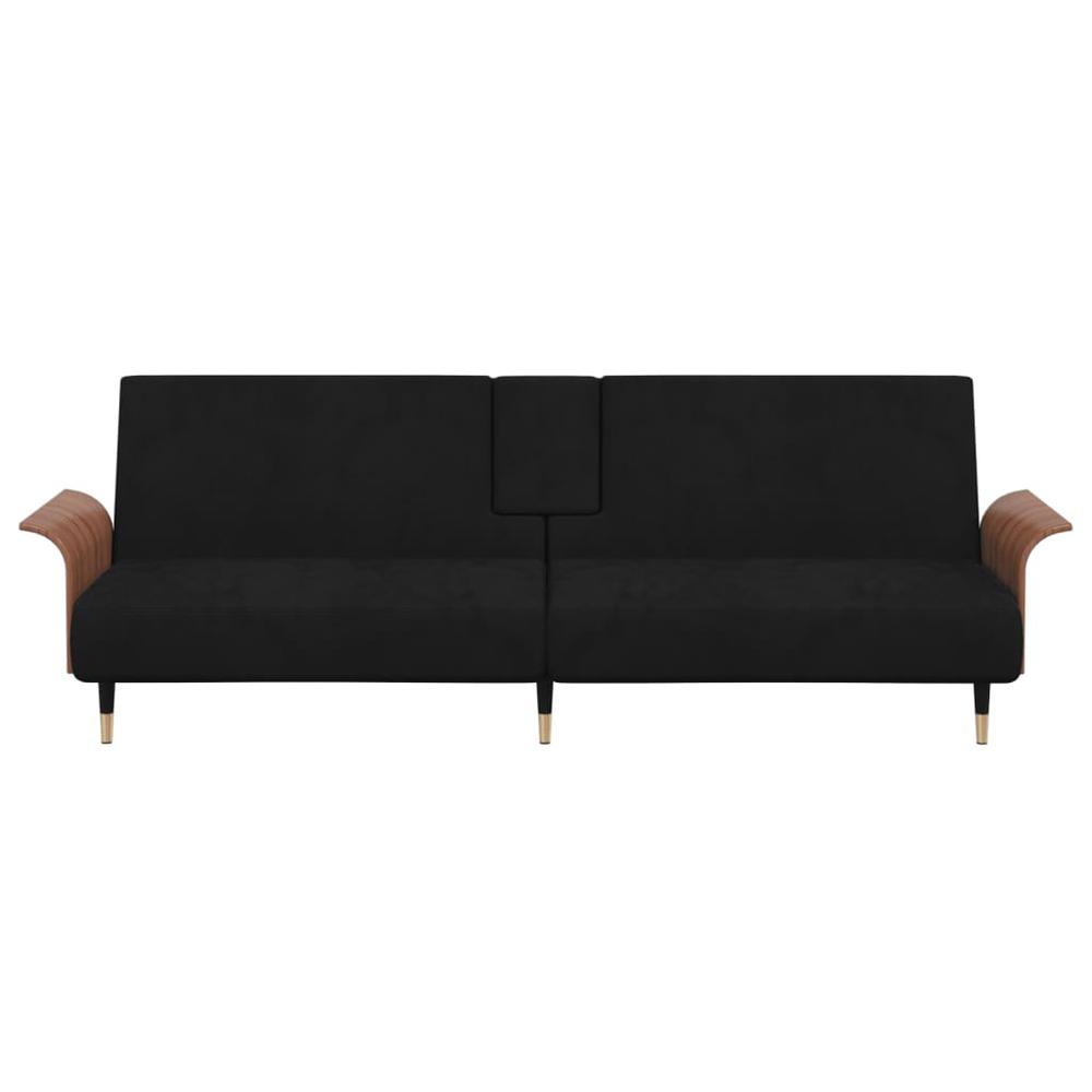 Sofa Bed with Cup Holders Black Velvet. Picture 3