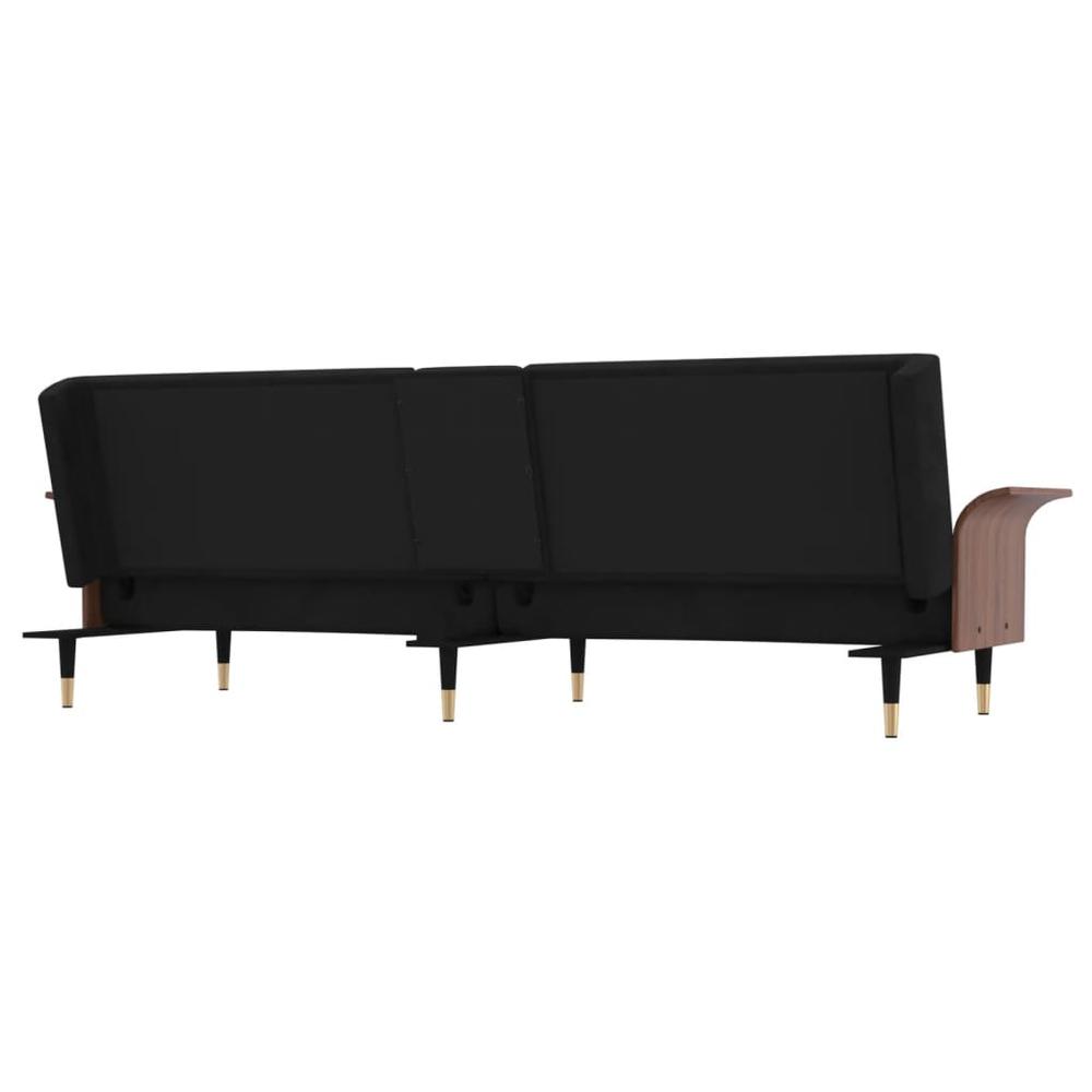 Sofa Bed with Cup Holders Black Velvet. Picture 6