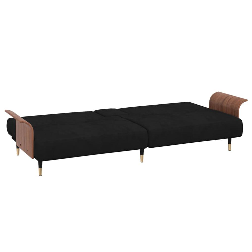 Sofa Bed with Cup Holders Black Velvet. Picture 7