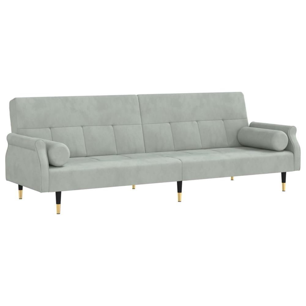Sofa Bed with Cushions Light Gray Velvet. Picture 1