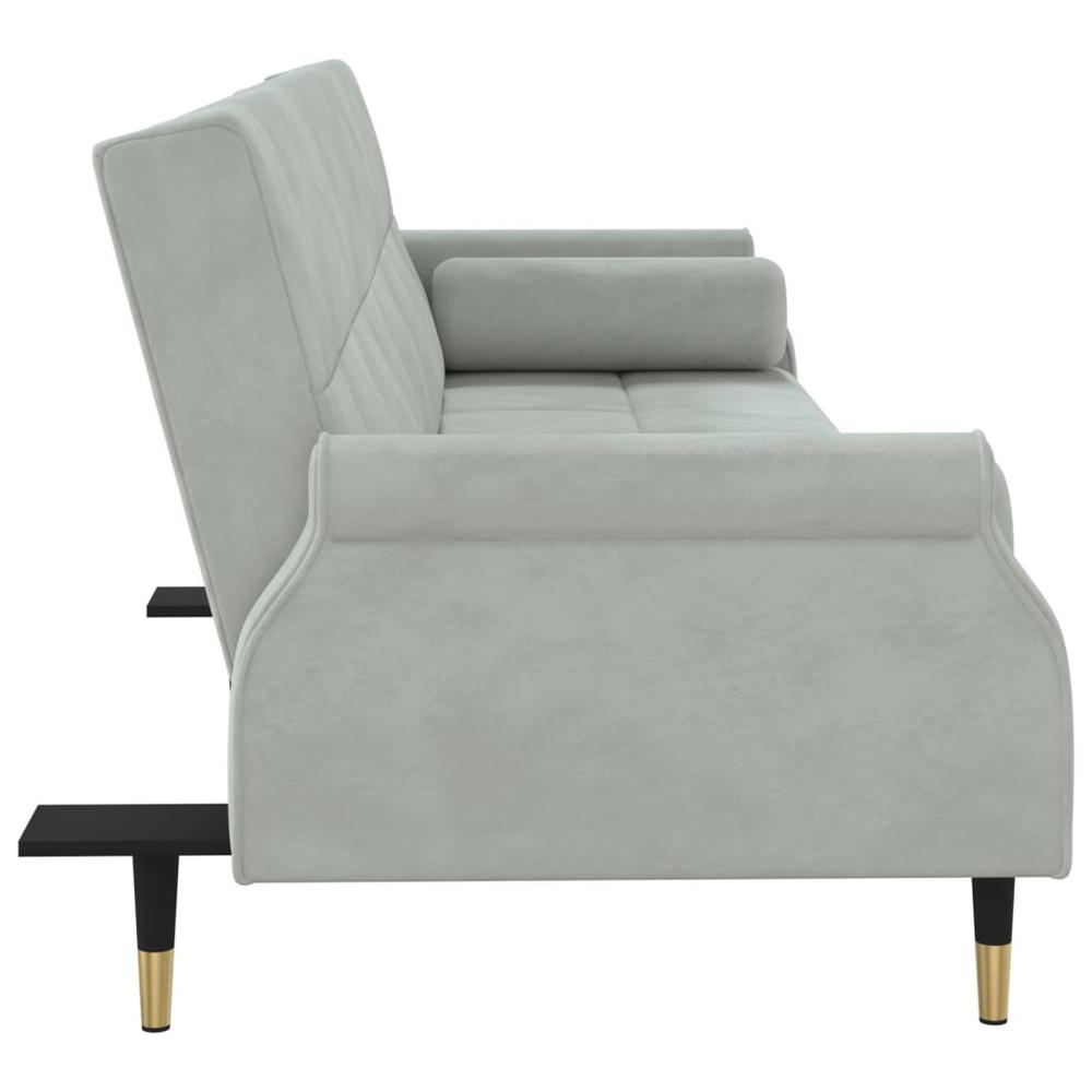 Sofa Bed with Cushions Light Gray Velvet. Picture 4