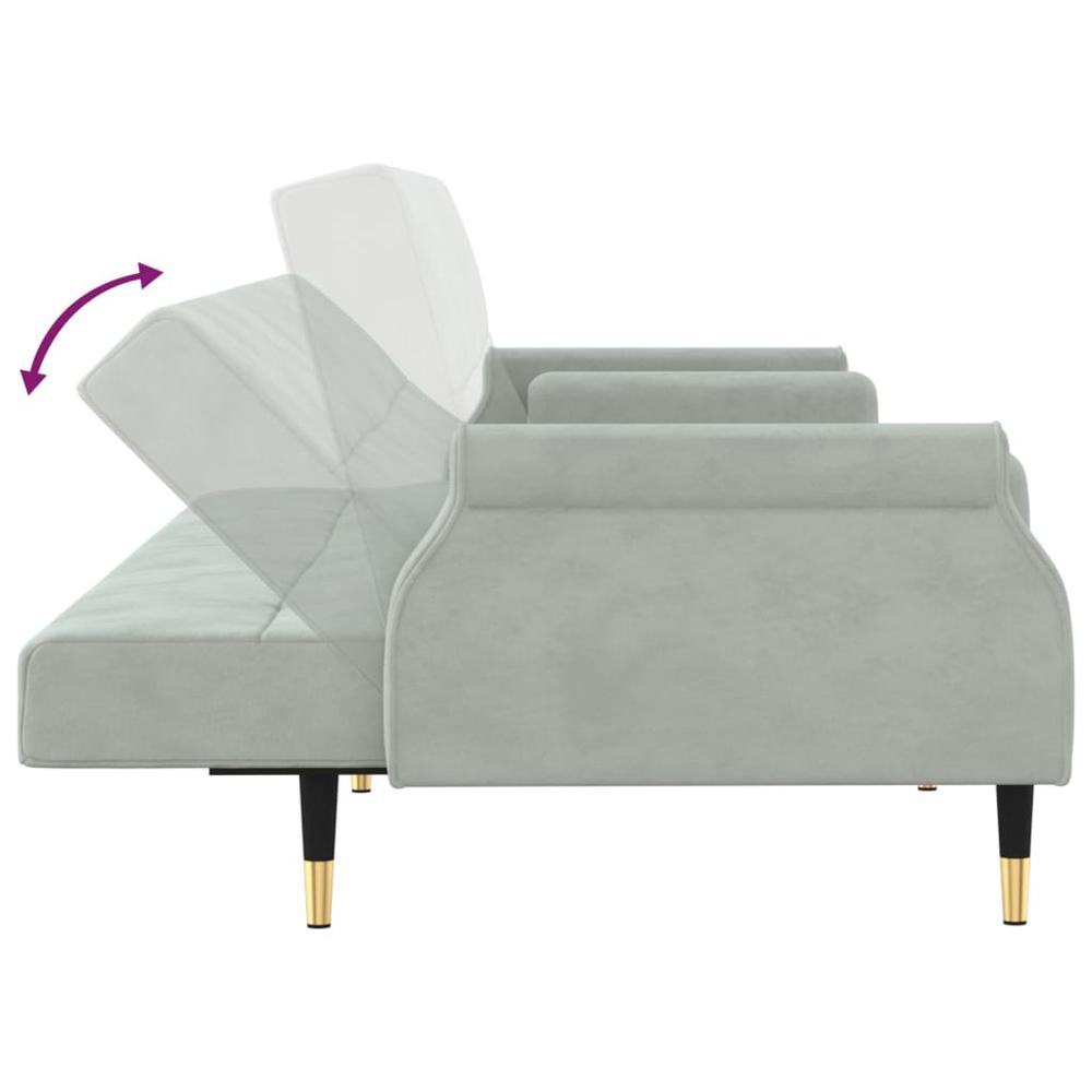 Sofa Bed with Cushions Light Gray Velvet. Picture 8