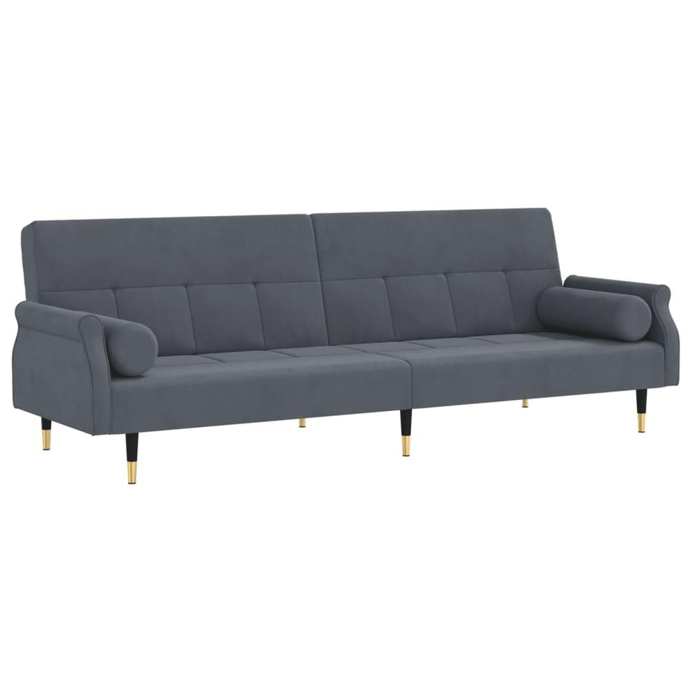 Sofa Bed with Cushions Dark Gray Velvet. Picture 1