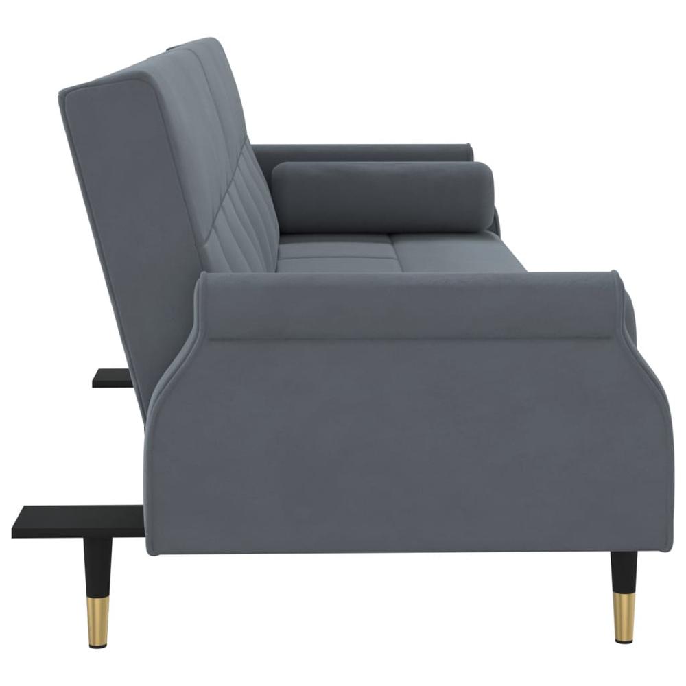Sofa Bed with Cushions Dark Gray Velvet. Picture 4