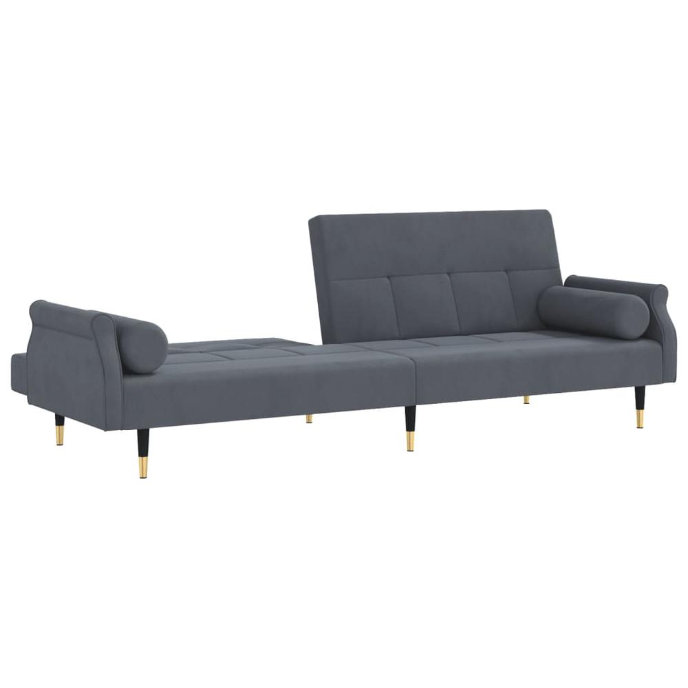 Sofa Bed with Cushions Dark Gray Velvet. Picture 6